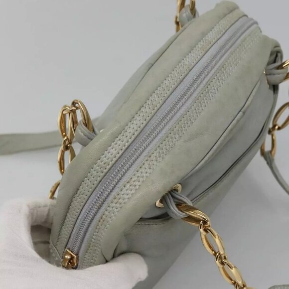 LOEWE Anagram Chain Shoulder Bag Leather Gray Gold Auth mr1092 - Picture 7 of 16